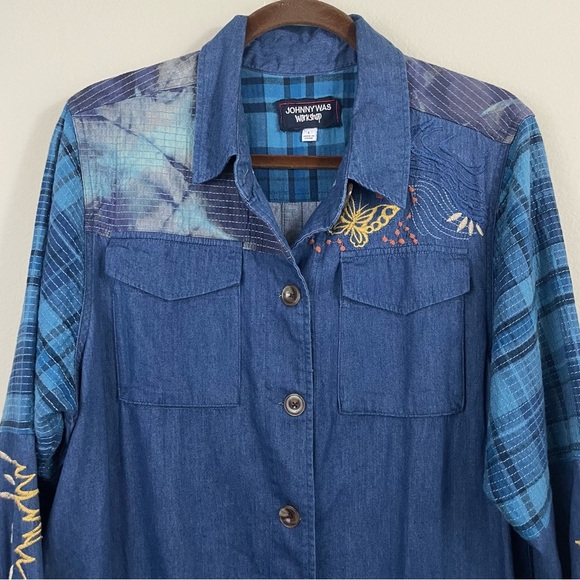 JOHNNY WAS Moonlight Tie Dye Patchwork‎ Boho Utility Jacket Size Large - Picture 7 of 13